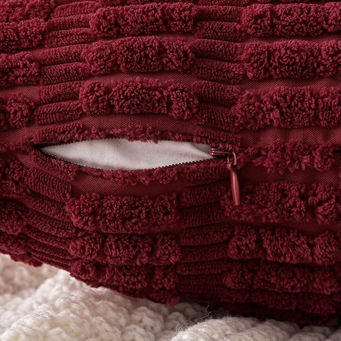 MIULEE Pack of 2 Burgundy Corduroy Decorative Pillow Covers 18x18 Inch Soft - Image 5