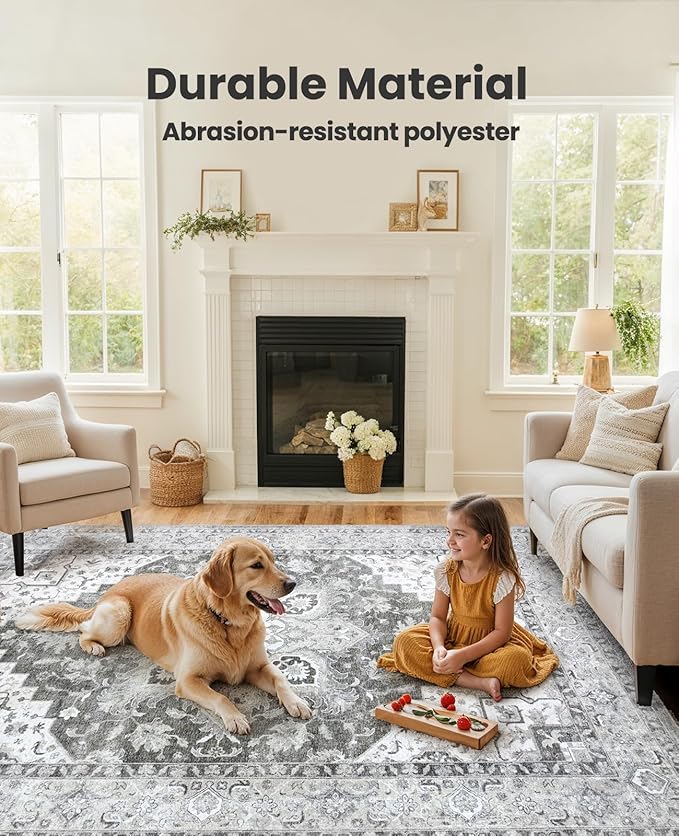 AMADA HOMEFURNISHING 8x10 Area Rugs, Low-Profile Large Washable Area Rug - Image 3