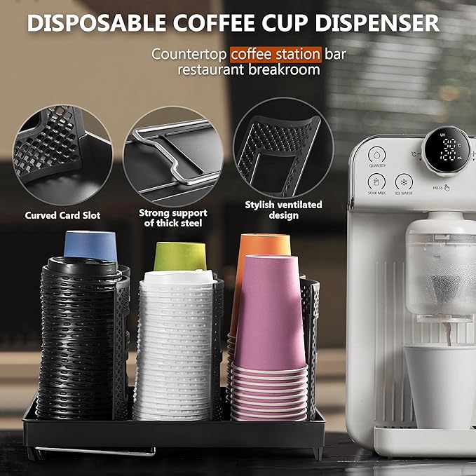 6-Slot Paper Cup and Lid Holder, Disposable Coffee Cup Dispenser, Upright Paper - Image 3