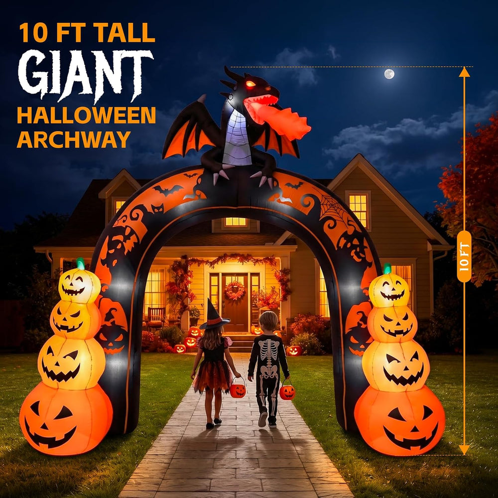 Max Fun 10 FT Tall Halloween Inflatables Dragon Pumpkin Archway Outdoor Decor...