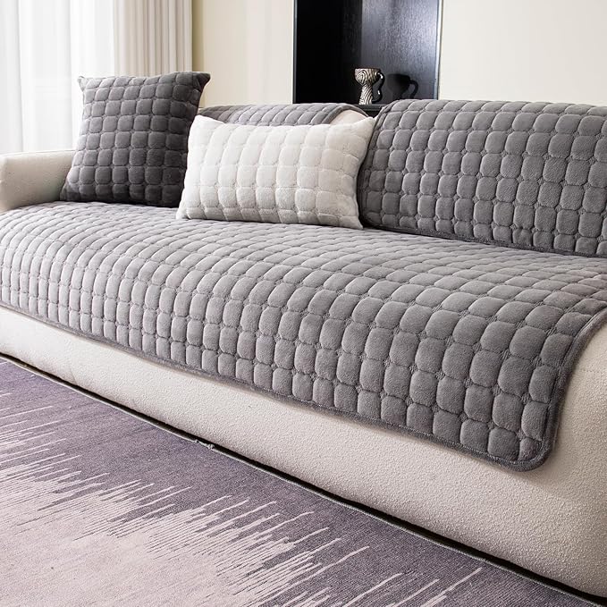 Velvet Couch Cover, Washable Sectional Sofa Cover, Anti Slip Sofa Slipcovers by MDSASFD