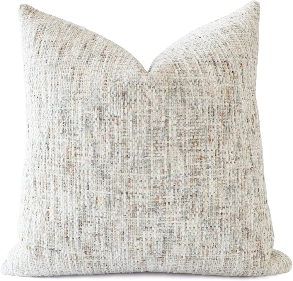 Textured Chenille Throw Pillow Cover 24x24 Inch Soft Neutral Woven Accent Boh...