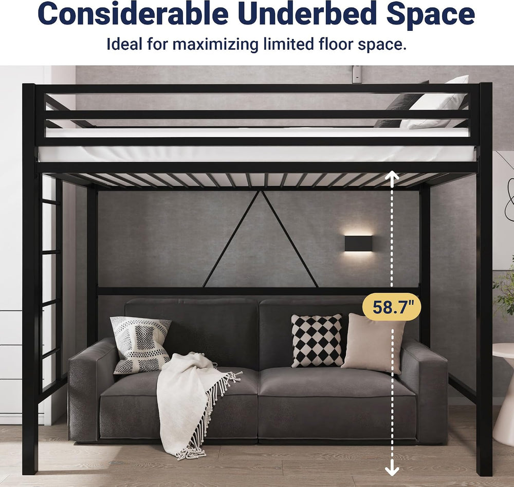 Allewie Metal Loft Bed Twin Size with Guardrail and Ladder,Black