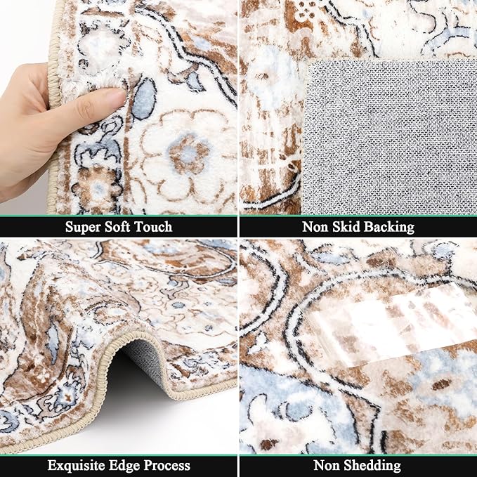 HEBE Hallway Runner Rug 2'x6' Washable Vintage Distressed Area Rugs Non Slip - Image 3