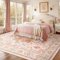 Area Rugs 8'x10' Washable Non-Slip, Floral Vintage Distress Print Pattern by RELEANY