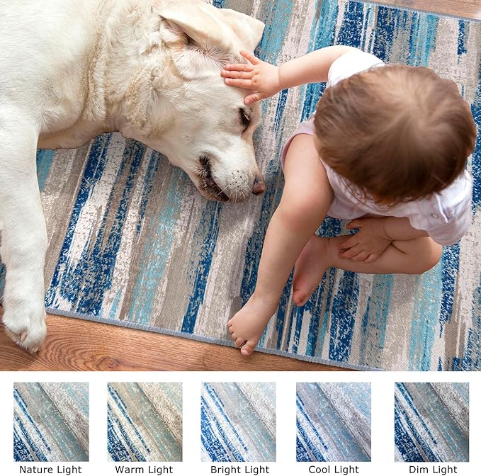 Lansny Small Abstract Area Rug, Entryway Rug Washable Door Mat Indoor Entrance - Image 3