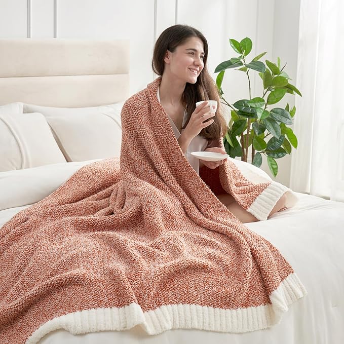 Snuggle Sac Orange Fall Blanket Twin Size, Oversized Soft Warm Cozy Knit - Image 3