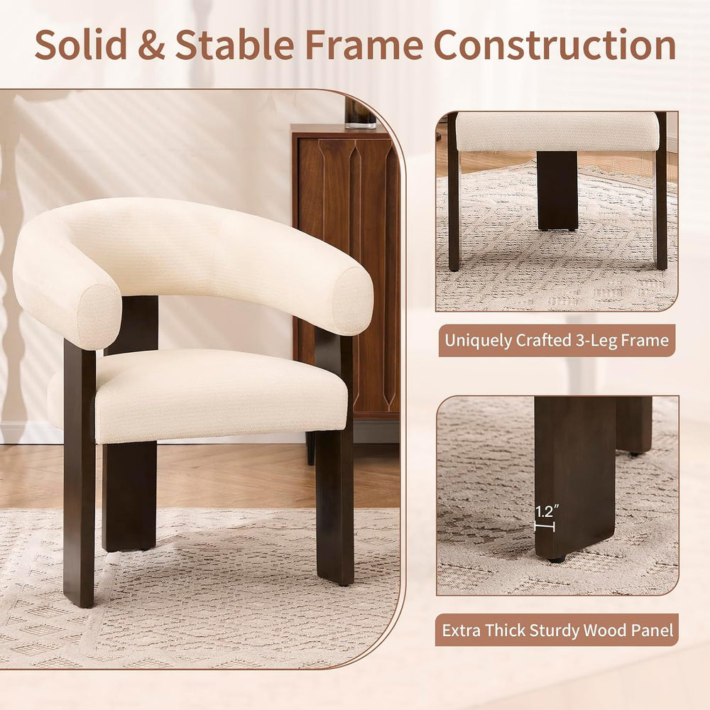 Accent Chairs Set of 2, Barrel Armchair, U-Shaped Backrest, White