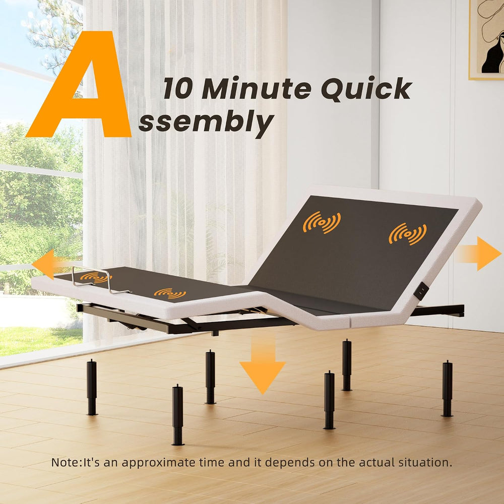 King Adjustable Bed Frame with Massage, Wireless Remote, Head Foot Incline, U...