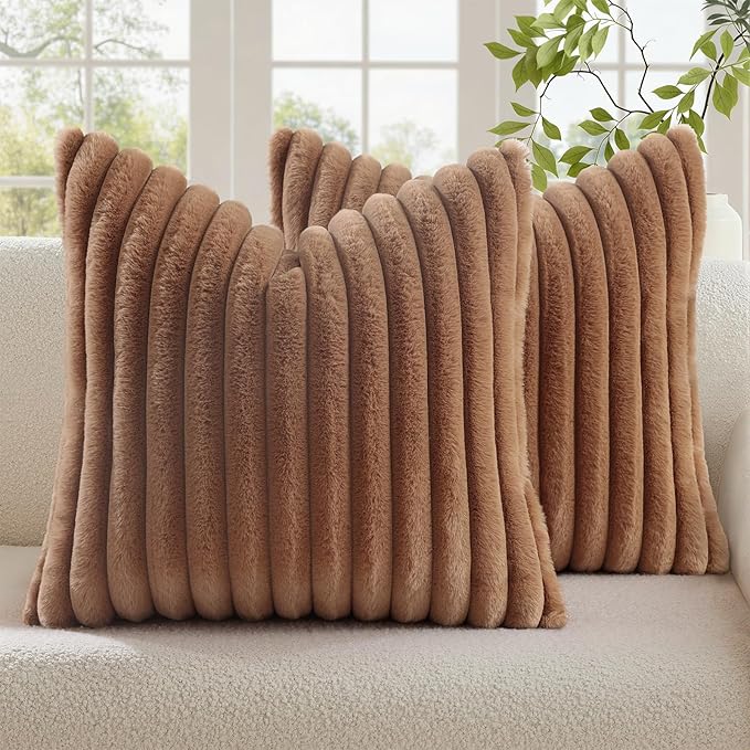 decorUhome Cozy Faux Fur Throw Pillow Covers 26x26 Set of 2 Decorative Soft by decorUhome