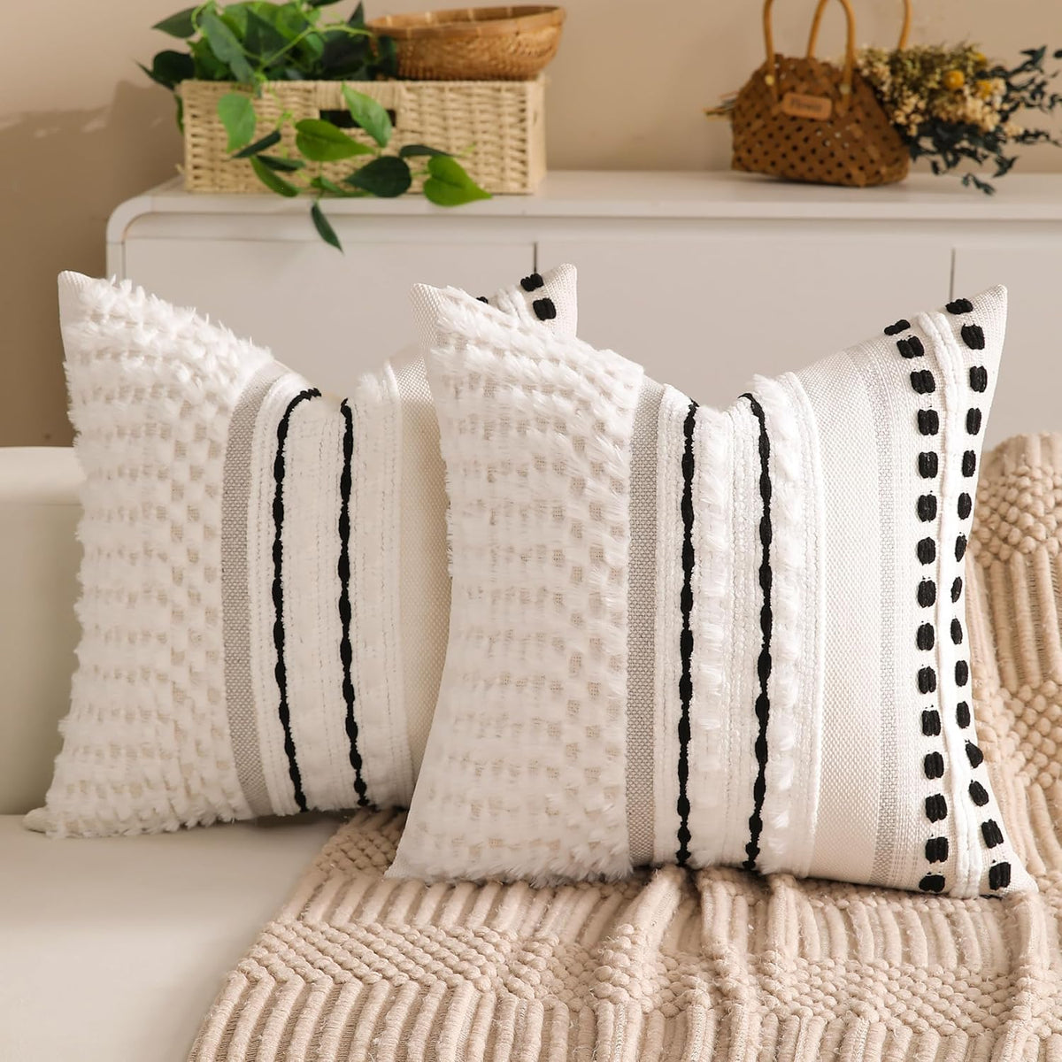 boho chenille tufted couch throw pillow covers 18x18, main product view
