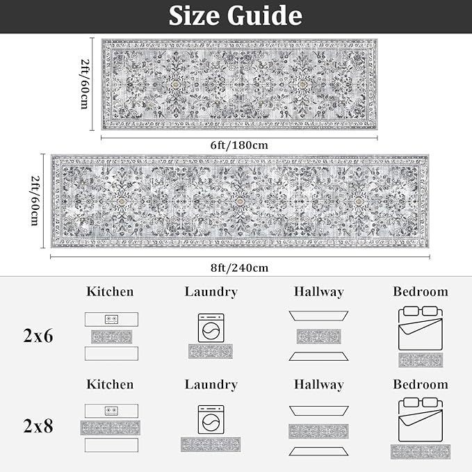 Yamaziot Washable Runner Rug 2x6 – Non Slip Boho Floral Hallway Runner Rug - Image 2
