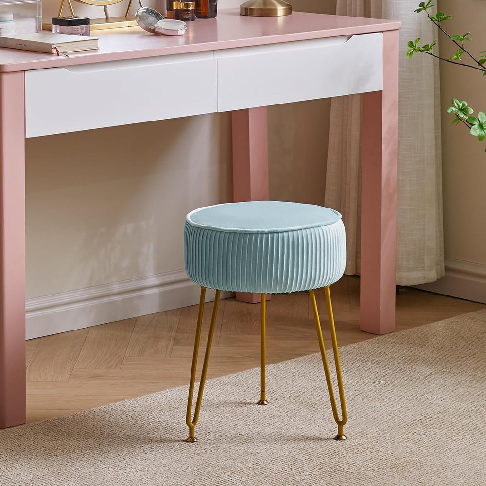 IBUYKE Makeup Vanity Stool, Velvet Round Footrest Ottoman, Blue LG-30H