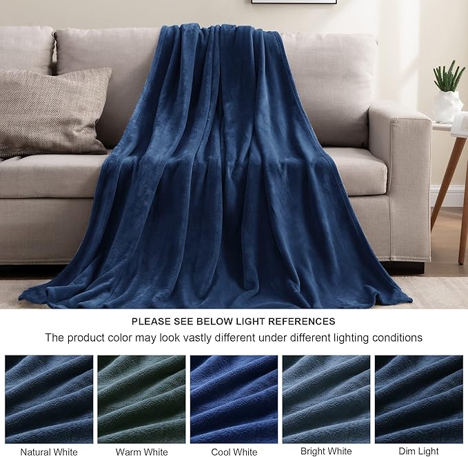 BEDELITE Fleece Blanket Twin Size Navy Blue Throw Blankets - Image 3