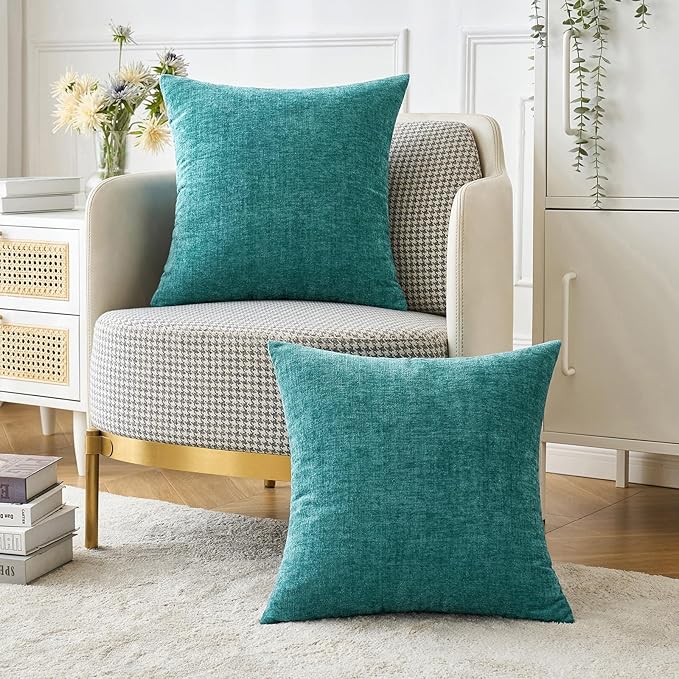 MIULEE Pack of 2 Couch Throw Pillow Covers 20x20 Inch Soft Teal Chenille Pillow - Image 5