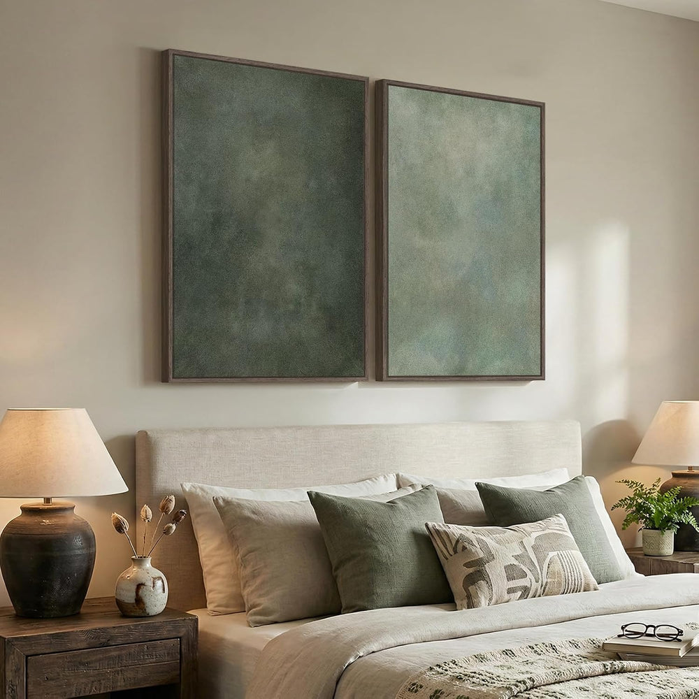 Large Framed Green Abstract Wall Art for Living Room Set of 2, 24x36 In