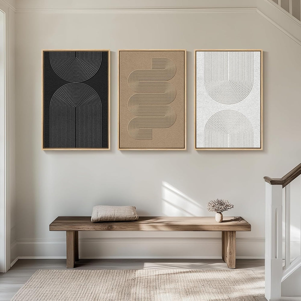 Large Framed Boho Black White Abstract Wall Art for Living Room, 24x36 In