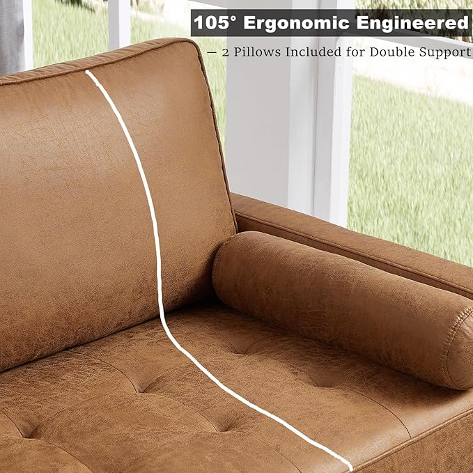HIFIT 58" Loveseat Sofa Couch, Mid Century Modern Faux Leather Couch wit...