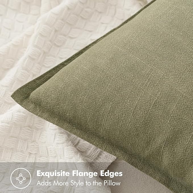 MIULEE Decorative Linen Pillow Covers 18x18 Inch Light Olive Green ​Boho - Image 2
