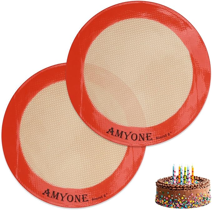 Round Silicone Baking Mats for 8 Inch Cake Pan, Food Grade, Reusable Silicone by AMYONE