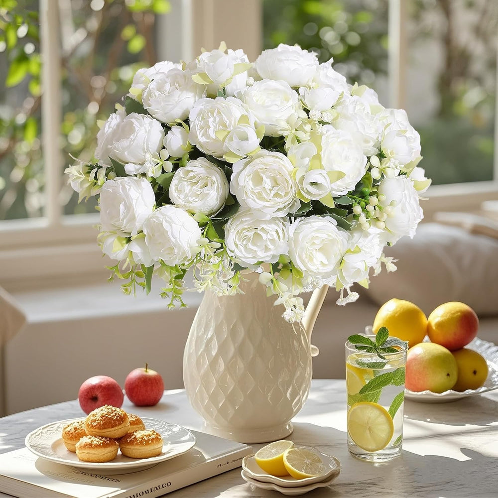 Peonies Artificial Flowers 12 Bouquets,White Flowers Lifelike Silk Fake Peoni...