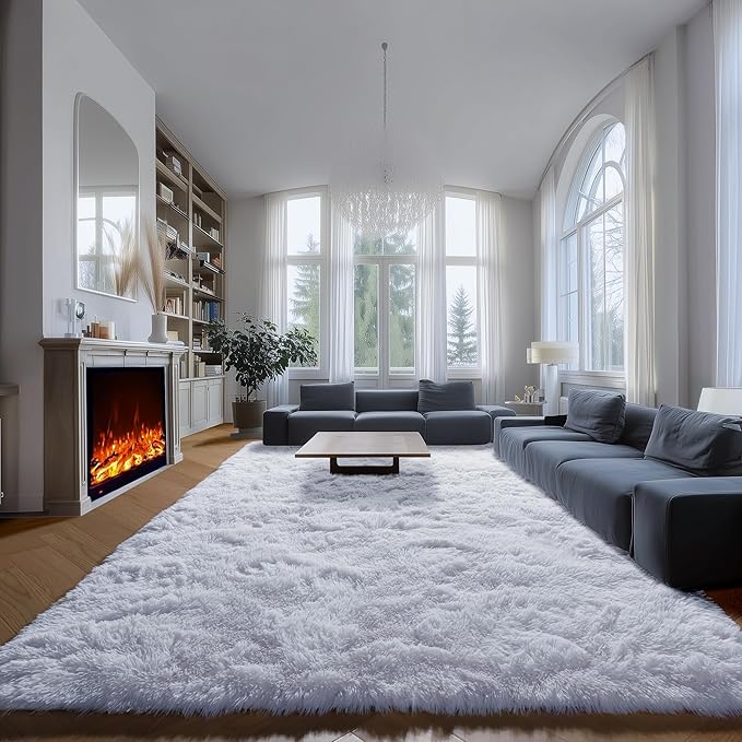 ONASAR White 8x10 Area Rugs for Living Room, Large Fluffy Shag Bedroom Rug by ONASAR
