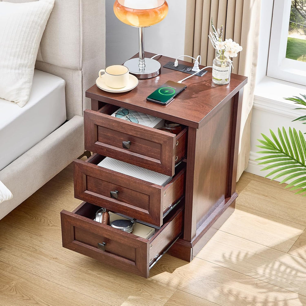 SOOWERY Farmhouse Dresser for Bedroom, 25" Chest of Drawers, Dark Cherry