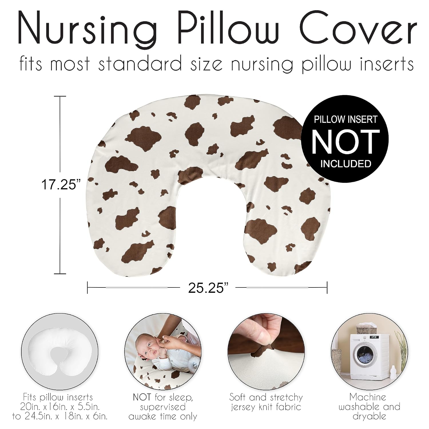 Sweet Jojo Designs Western Cow Print Boy Girl Gender Neutral Nursing Pillow Cover Baby Breastfeeding Slipcover Infant Newborn Nursery Bottle Pillowcase (Pillow NOT Included) - Ivory Wild West Cowboy