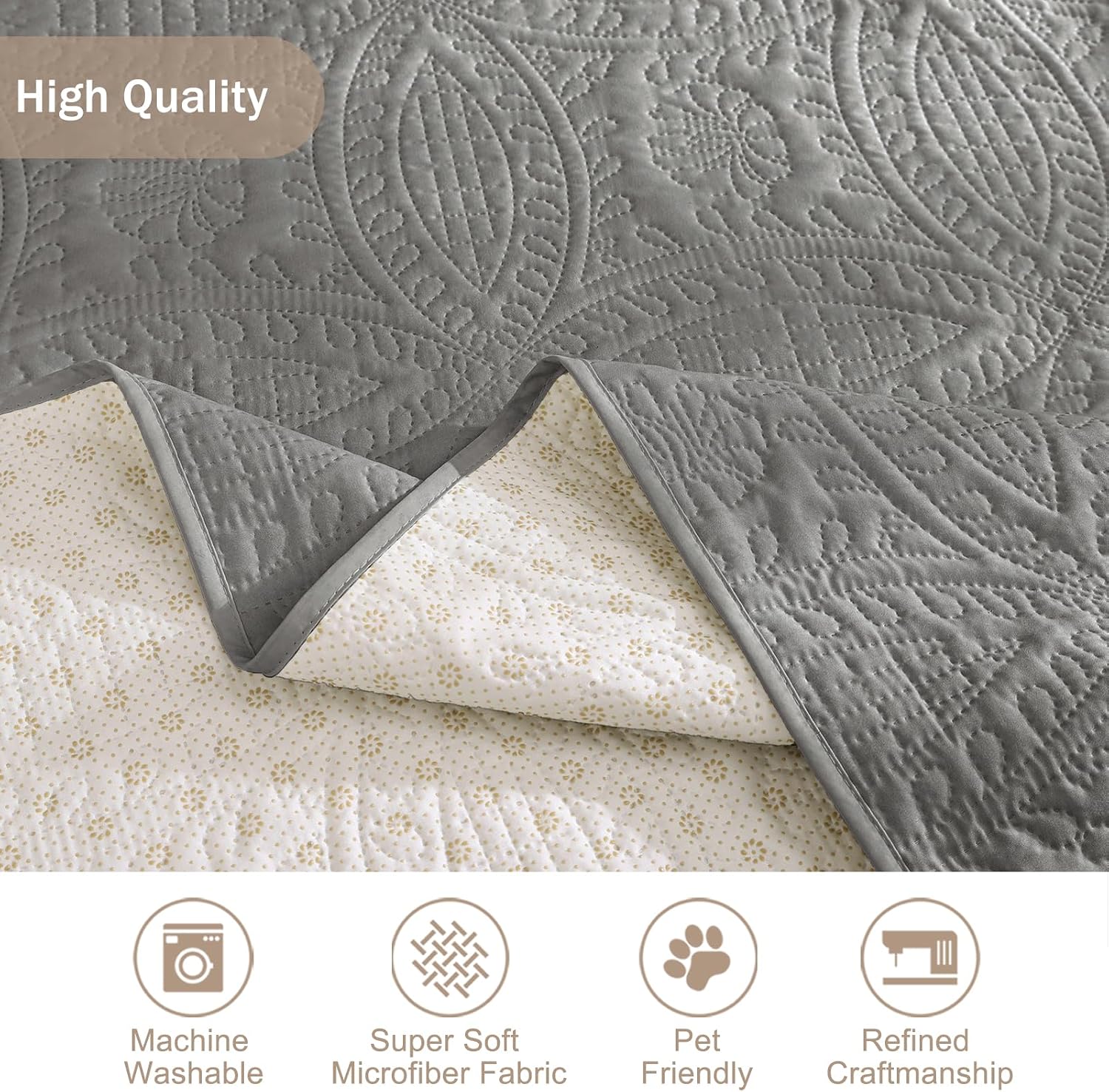 NapCloud Gray Quilted Recliner Chair Covers, Water-Repellent Recliner Covers, Lazy Boy Chair Covers, Pet Friendly Recliner Slipcover for Dogs Cats, Washable Furniture Protector (Recliner 22", Gray)