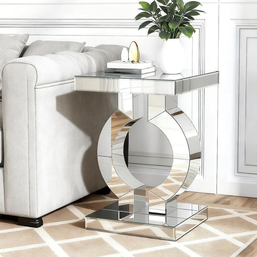 Mirrored End Table, Silver Side Accent Table, Small Mirrored Coffee Table for...