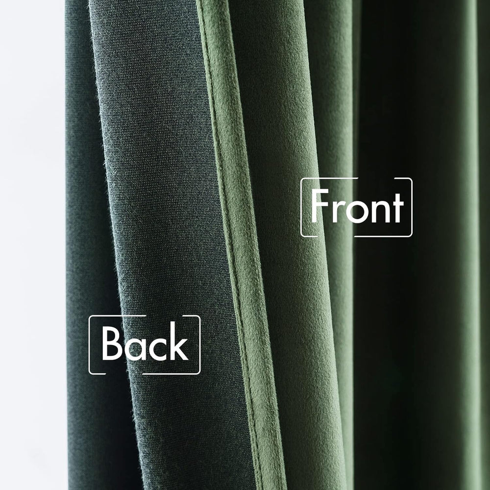 MIULEE Velvet Curtains 52x63 inches 2 Panels Olive Green Blackout Curtains