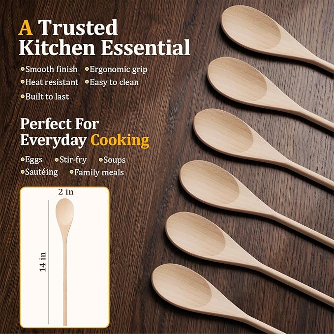 12 Pcs Wooden Spoons for Cooking, MORGLES 14-Inch Serving Spoons for Stirring - Image 3
