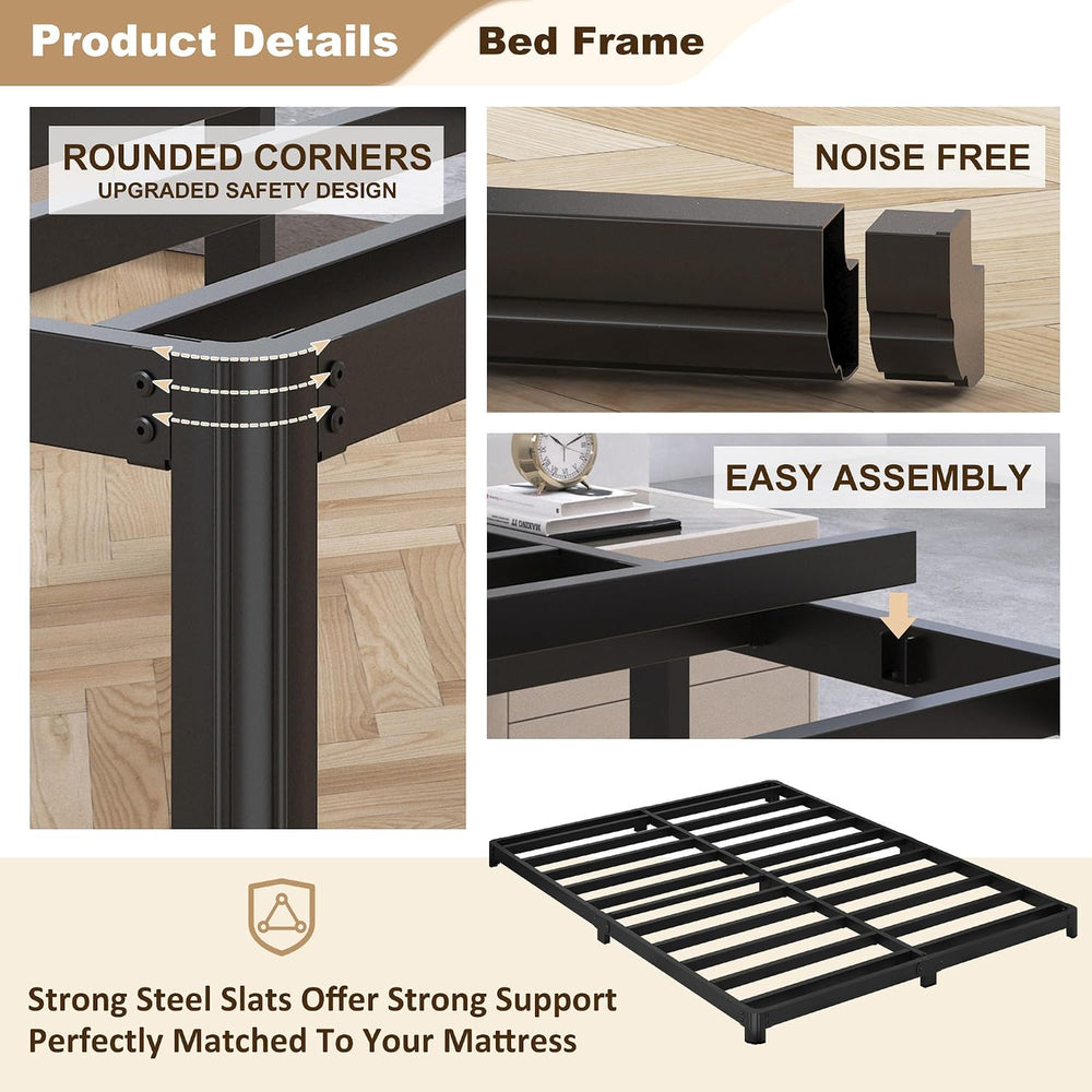 3 inch Full Size Bed Frame with Rounded Corner, Low Profile Bed Frame