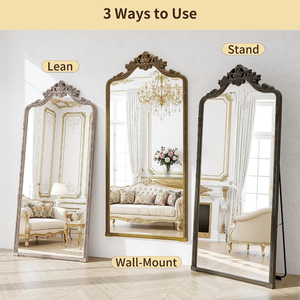 71"x32"Arched Full Length Floor Mirror, Gold Traditional Ornate Ant...