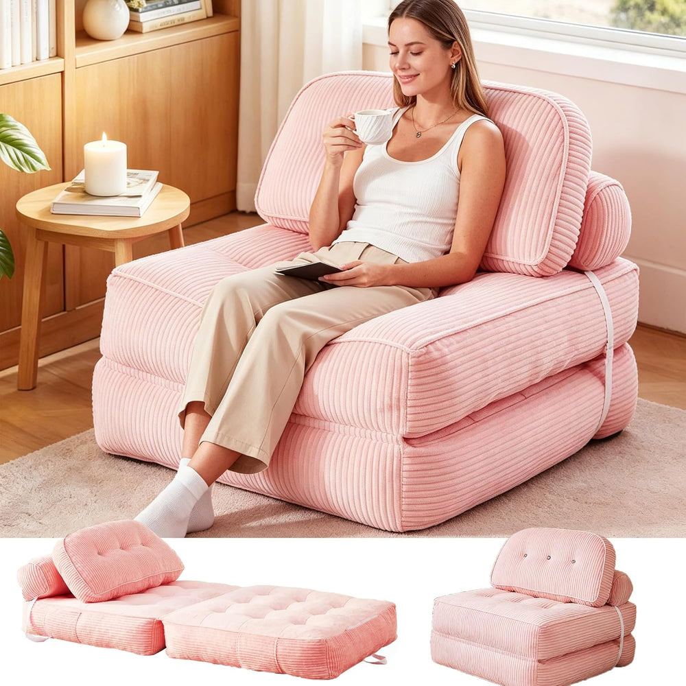 Futon Sofa Bed Chair - Convertible Sleeper Bed for Small Space, No Assembly R...