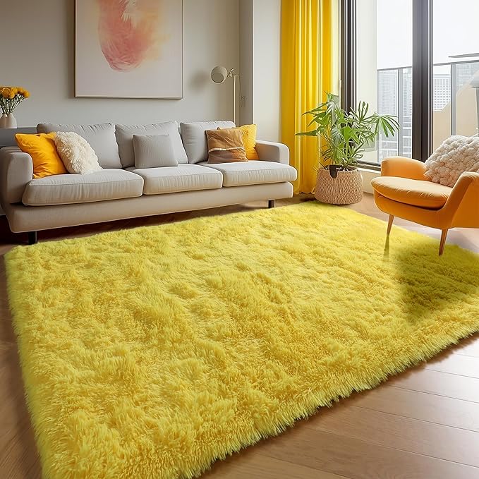 ONASAR Yellow Area Rugs for Bedroom Living Room, Fluffy 4x6 Indoor Bedside by ONASAR