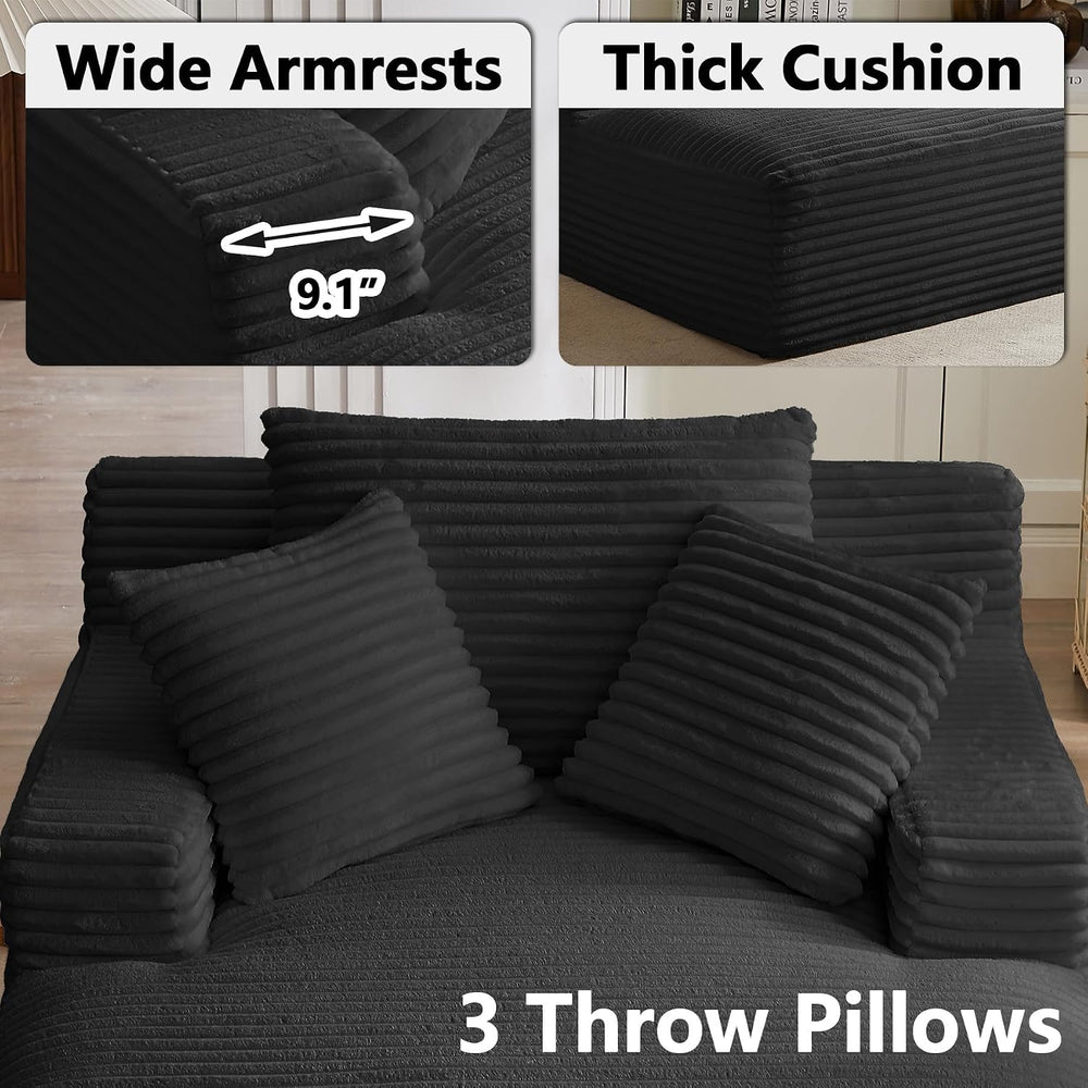 67 Inch Boneless Couch, Oversized Chaise Lounge Sofa, Corduroy Chaise Lounge ...