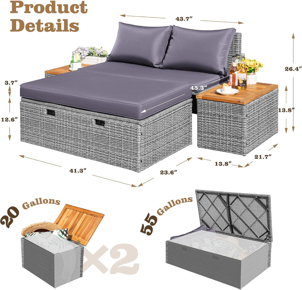 Flamaker Outdoor Rattan Lounge Chair with 2 Side Tables