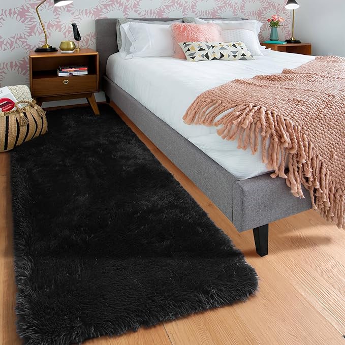 ONASAR Black Runner Rugs for Bedroom Living Room, 2x6 Bedside Fluffy Area Rug - Image 6