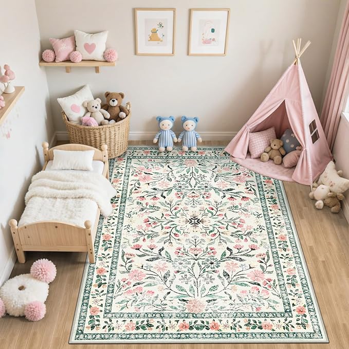 6x9 Area Rugs for Living Room: Floral Washable Rug Vintage Large Soft Boho - Image 5