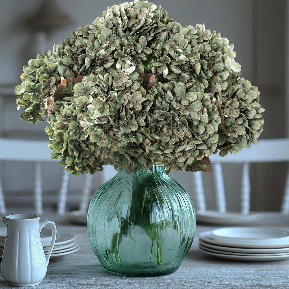 Hydrangea Artificial Flowers,Green Artificial Flower Fake Silk Hydrangea, Hea...