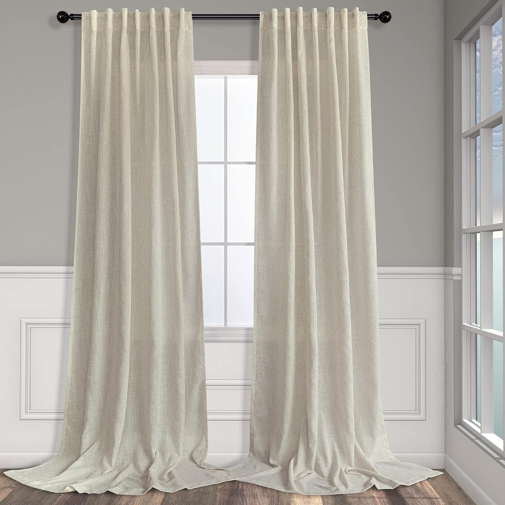 Flax Linen Curtains 96 Inches Long for Bedroom 2 Panels Back Tab Pocket Primi...