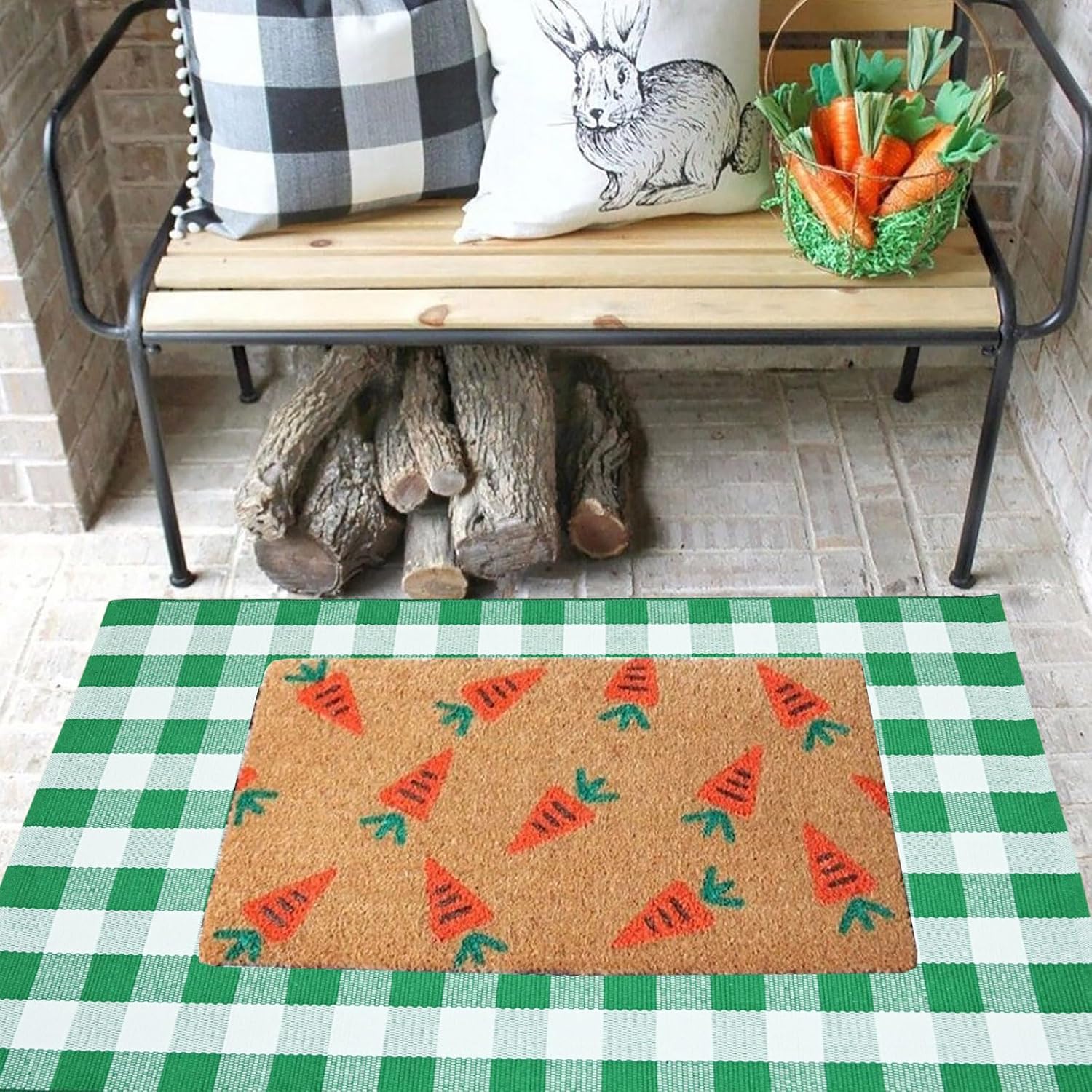 CAINANEL Buffalo Plaid Outdoor Rug Green and White Spring Door Mat Layering Rug Welcome Doormats for Spring Easter Farmhouse Entrance Porch Outdoors Decor
