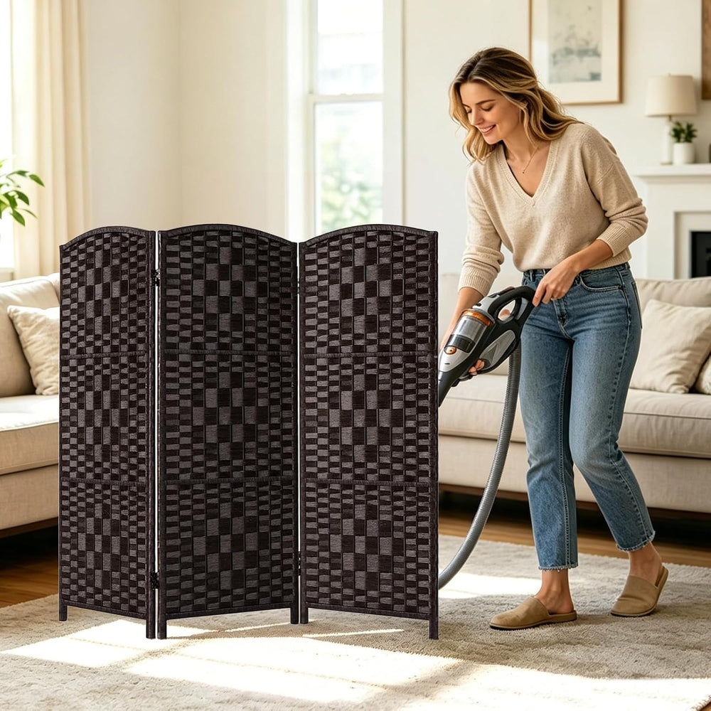 HALLYBEE Short Room Divider Folding Privacy Screens,3 Panel Dark Mocha