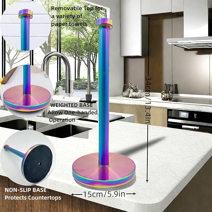 Stainless Steel Paper Towel Holder Countertop, Rainbow Kitchen Roll Holder Stand - Image 3