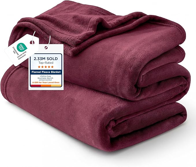 Bedsure GentleSoft Fleece Blankets Queen Size Red Burgundy by BEDSURE