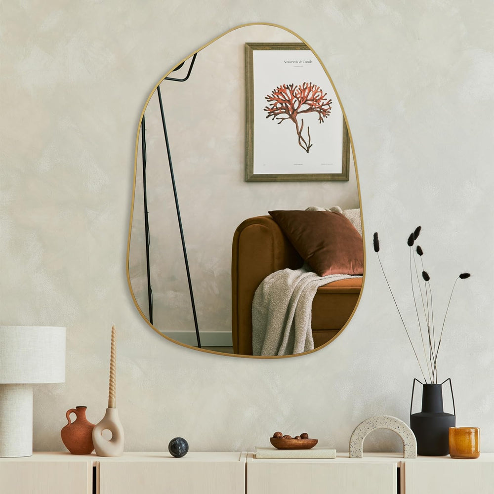 PERFNIQUE Irregular Asymmetrical Wall Mirror, 27''x19'' Gold ...