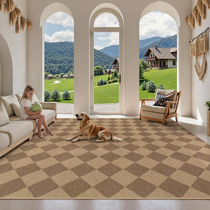 Lahome Colette Checkered Easy Jute Rug, 9x12 Washable Dining Room Rug Indoor - Image 6