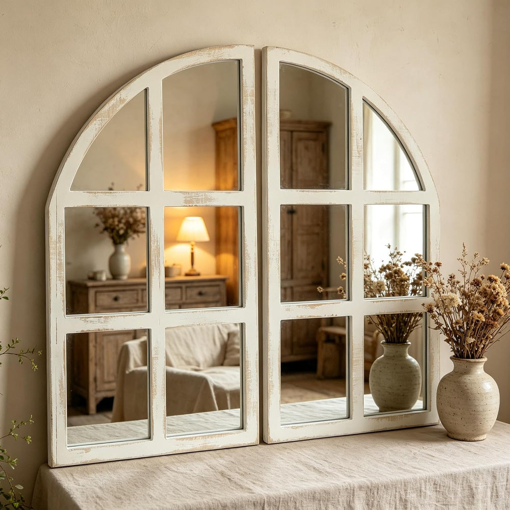 FLORA Farmhouse Mirror, Arch Window Entryway Large Wall Decor Mirror