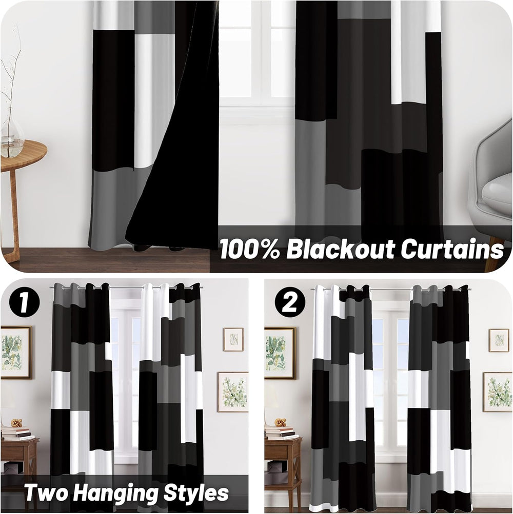 Tyrot Black White Grey Blackout Curtains for Bedroom Living Room 84 inch